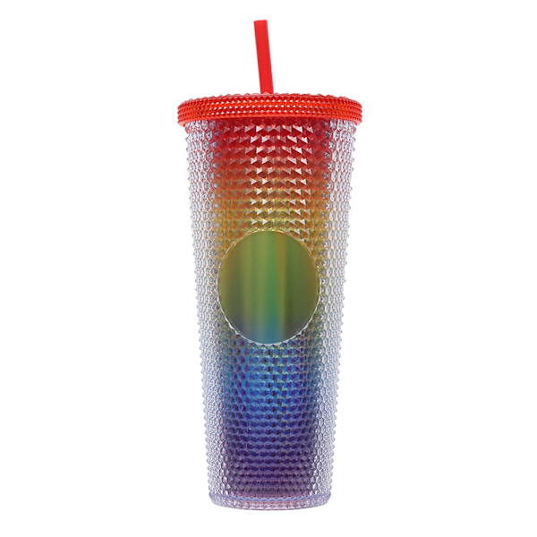 710 ml plastkopp med lokk og sugerør, gjenbrukbar iskaffe kopp, smoothie kopp, transparent gradient laser vannkrus