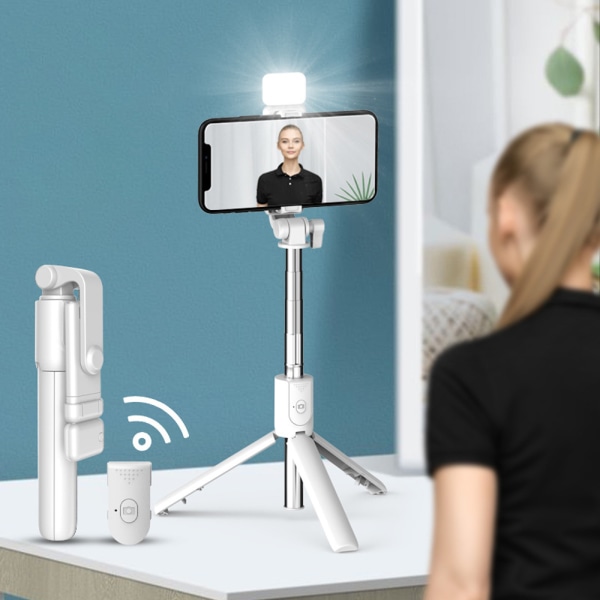 Laajennettava selfiekeppi langattomalla kaukosäätimellä ja jalustalla,