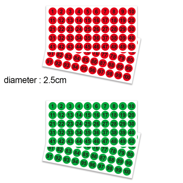Nummer klistremerker, 2 poser nummerert 1 til 50 og 51 til 100
