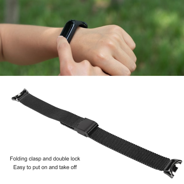Justerbart ersättningsarmband för klocka, andningsbart fällbart spänne, snabbkoppling, armband i rostfritt stål för Mi Band 8, svart