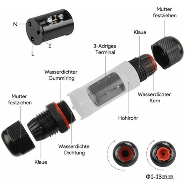 Vattentät kopplingsdosa, 5 st utomhus elektrisk kontakt Ip68, vattentät domino kopplingsdosa Ø 1 mm-13 mm