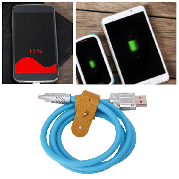 USB C-opladningskabel 66W Hurtigopladning Flydende Silikone Fortykket Type C-opladningskabel til Telefon Powerbank Kamera 3,3ft Blå