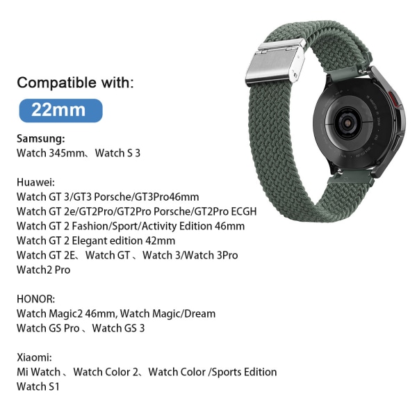 Sport nylon flätad rem 22 mm kompatibel med Samsung Watch