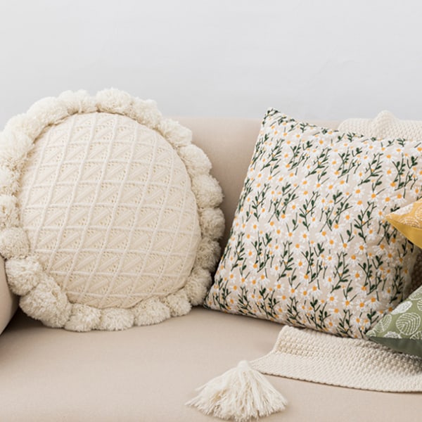 Blad broderi dekorativ putetrekk Boho Tufted lin putetrekk for sofa seng
