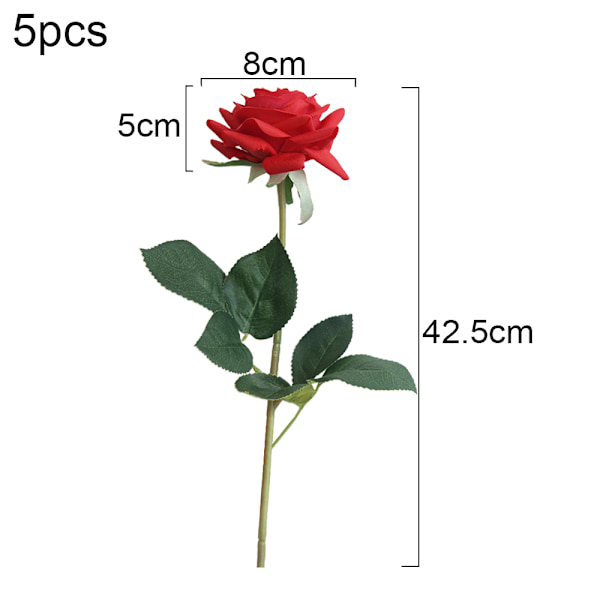 5 stk Kunstige Roser Kunstige Blomster Lange Stilker Bukett for