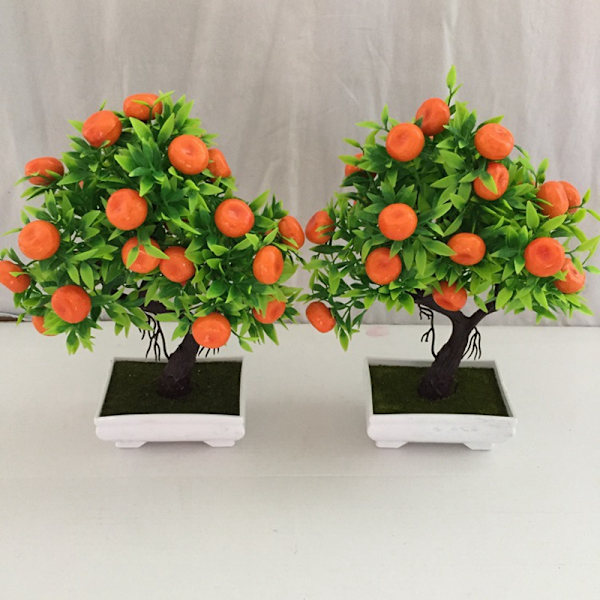 Keinotekoinen kasvi Bonsai Oranssi muoviset ruukut+Pieni hedelmäpuu