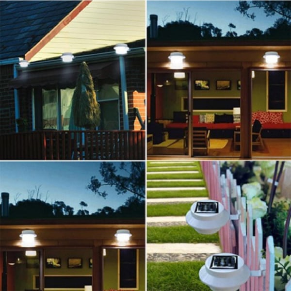 4 Pack Solar Gutter LED-lampor-Vit/Svart Solar Night Lights Wa