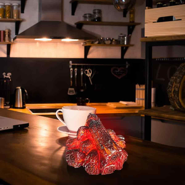 1 stk. Kunstig LED-peis med brennende trekull, realistisk vedkubbe med glødende flamme, flammefri peislys for hjemmet, innendørs, stue
