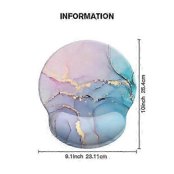 Rund musematte, pudderblå gradient marmormønster, ergonomisk design