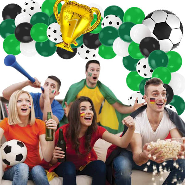 Grøn Sort Hvid Ballonbue Girlande Kit - Fodbold Fødselsdag