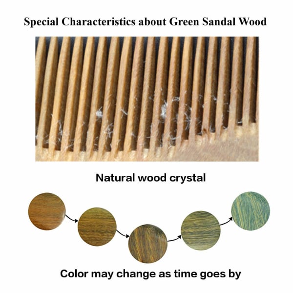 Håndlavede 100% naturlige grønt sandeltræ hårkamme - antistatisk