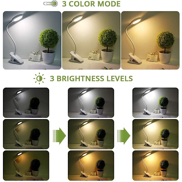 Semlos Leselampe, Drahtlose Klemmlampe, Klemmleuchte Wiederaufla white