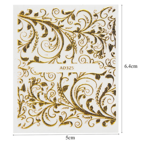 Gull neglekunst klistremerker klistremerker 3D metallisk negledekorasjoner blomst blader blonder kunstdesign negledekorasjoner