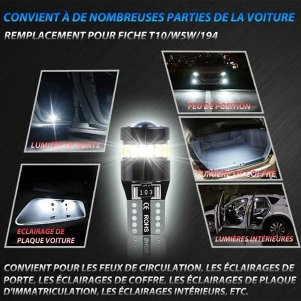 T10 W5W LED-lampor 12V-24V 6000K Vit för bilpositionsljus