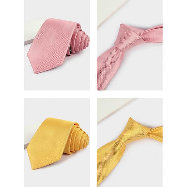 Smal rutig texturerad herrslips i polyester, skrynkelresistent, lättskött, lätt design, gul[TT] Yellow