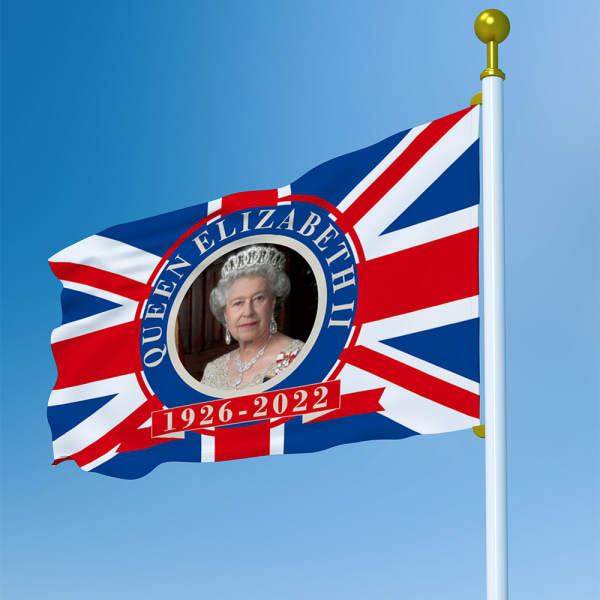 Hennes Majestäts flagga, minnesmärke över Storbritanniens drottning F