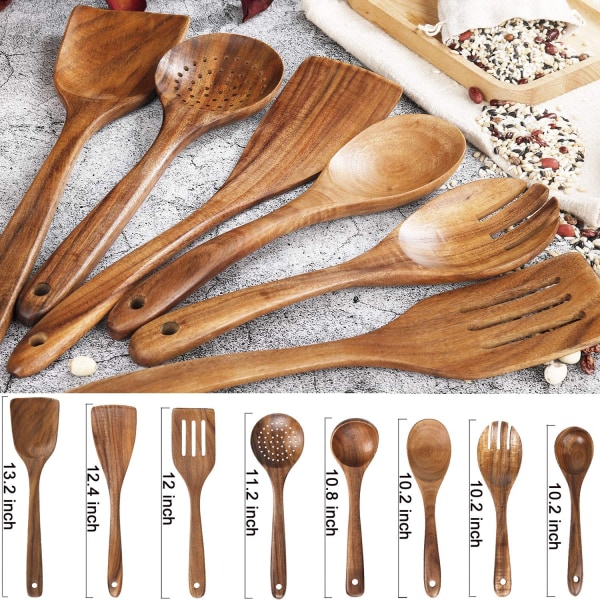Träskedar för matlagning, Non-stick köksredskap set, 8 st