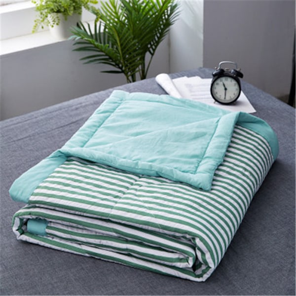 Washable Green Stripe Summer Air Conditioning Comfoter Quilt Blanket (L)