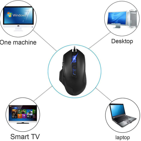 Gaming mus med led-lys, programmerbar, ergonomisk