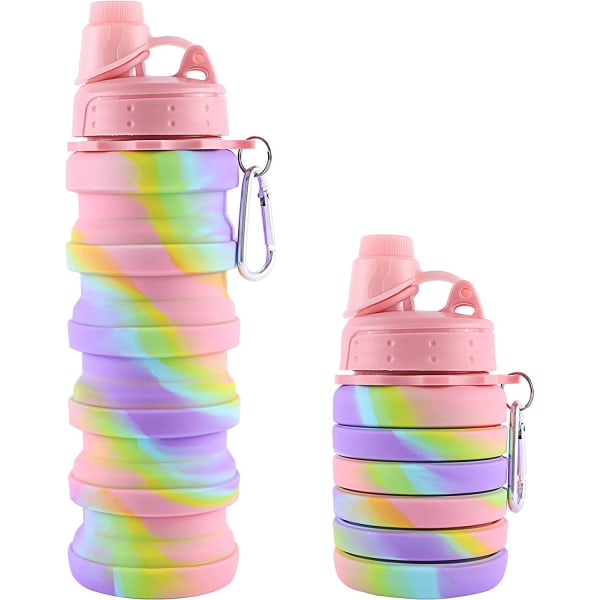 Rainbow sammenleggbar sportsvannflaske for barn, studenter, gjenbruk