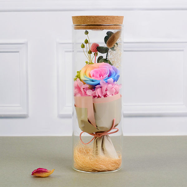 Äkta evig blomma önskeflaska lampa med fjärrkontroll LED