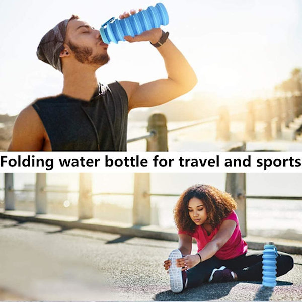 Hopfällbara vattenflaskor, 550 ml hopfällbar läckagesäker sportflaska, BPA-fri silikonflaska, återanvändbar dricksflaska för resor, camping, cykling,