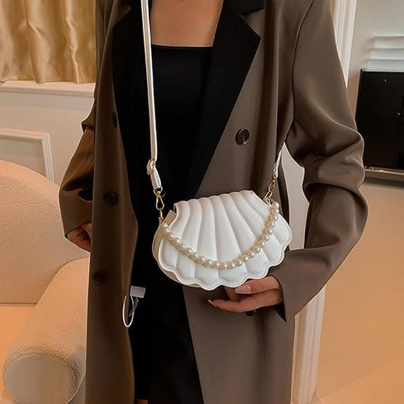 Women's Shoulder Bag, Shell Pattern, Imitation Pearl Decoration, Elegant Shell Shape, Perfect for Parties, Weddings, Dinners and[TT] Black