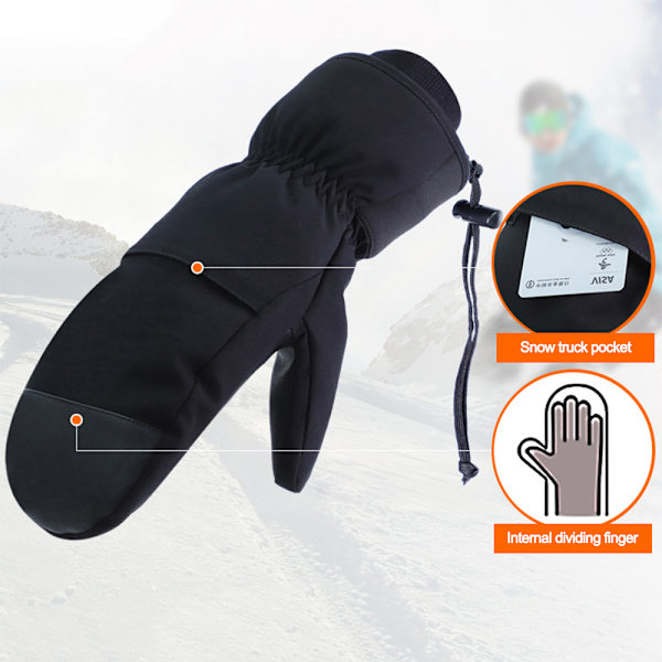 Sorte handsker Single board skihandsker Fem finger varm touch screen Vandtætte skihandsker