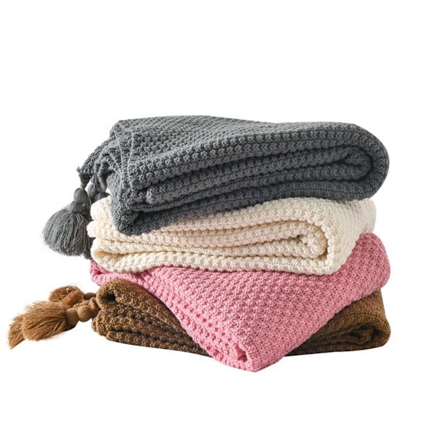 Pledd, myk strikket ullpledd, frynser, boho-pledd