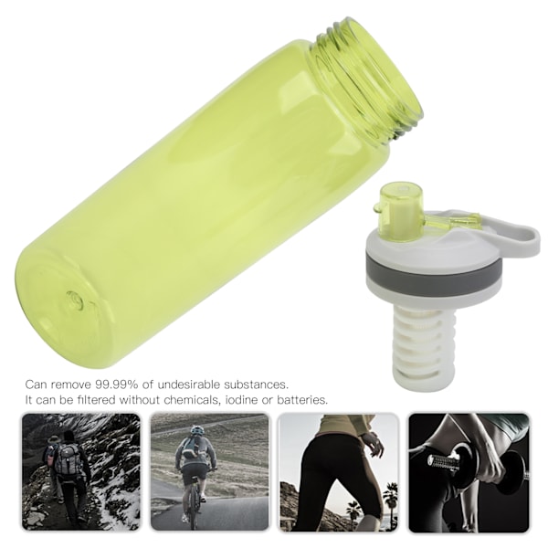 770 ml bärbar filtrerad vattenflaska utomhus vattenrenare för camping vandring nödsituation gul