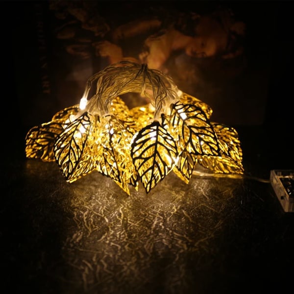 Party Xmas Hollow Metal Gold Leaf String Light 20 LED Strip Lamp
