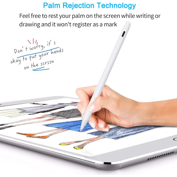 Stylus-penn for iPad-berøringsskjermer, digital blyant, kapasitiv penn 1,0 mm nib Active Stylus-penn med håndflateavvisning for 2018-2020 Apple iPad Pro/Pro