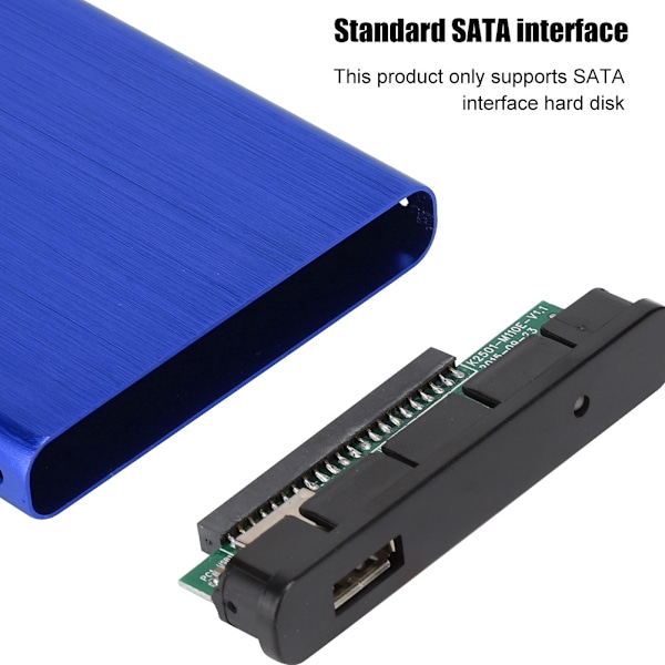 2,5 tommers USB2.0 bærbar ekstern mobil harddiskveske i aluminiumlegering, børstet, passer til 2 TB HDD SSDBlue