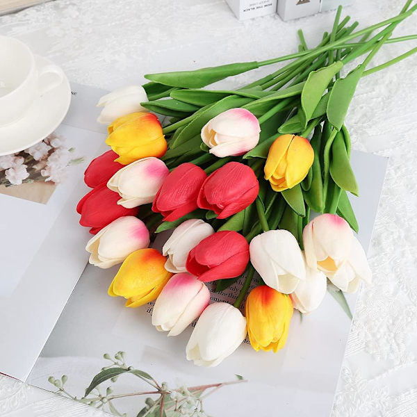 24 Pack Konstgjorda Tulpaner Lila Real Touch Tulpaner Blommor Tulpaner
