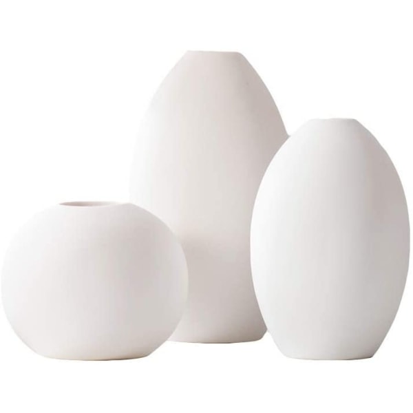 Liten vit keramikvas för heminredning - set om 3 (vit)