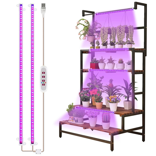Mångsidig 4-vånings Trä Växt Hylla, Uppgraderad Växtlampa för Inomhusblommor & Örter (Mått: 41.4\"L x 13.8\"W x 63\"H)