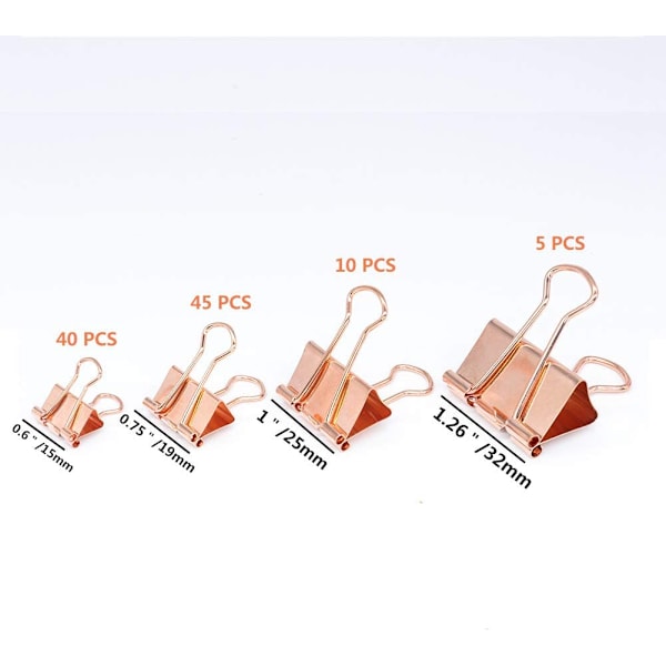 Rose Gold Binder Clips Paper Clamps, Assorted Sizes Set (Small,