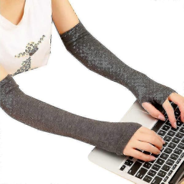 Dame Vinter Armvarmere Hansker Kasjmir Fingerløse Lange Hansker Solid Varm Gave brown