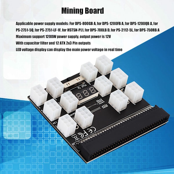 PSU-kort Sort PCB Plastmateriale 12 ATX 2x3 Pin Udgang LED Spændingsdisplay Strømstik