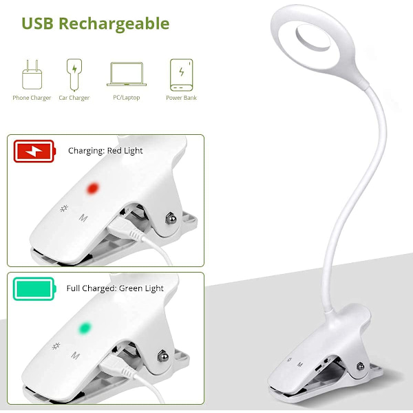 Semlos Leselampe, Drahtlose Klemmlampe, Klemmleuchte Wiederaufla white