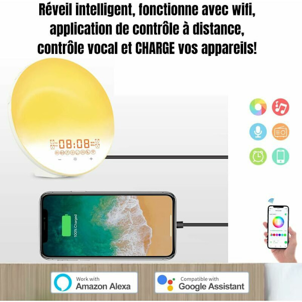 Vækkeur Radio LED Lys Smart Vækkeur 20 Lysstyrkeniveauer 8 Naturlige Lyde Sengelampe Børns Nattelys