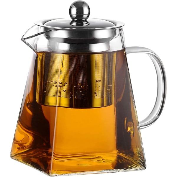 Teekanne Glas med Siebeinsatz Glaskanne 800ml med 18/10 Edelstahl Teesieb Glas Teebereiter med Deckel