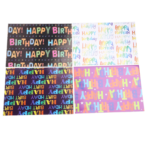 Presentpapper Set, Födelsedagspapper med Gradient Multi Color Grattis på Födelsedagen Textdesign, 6 Ark Presentpapper, Födelsedagspresentpapper