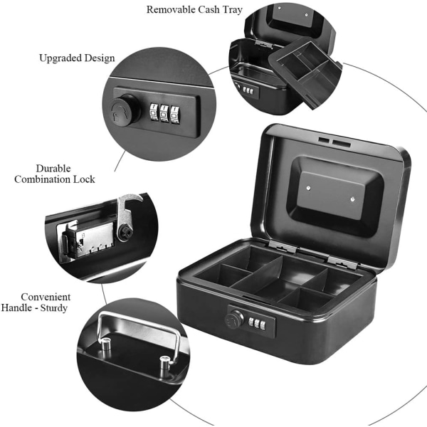 Liten kassalåda med kombinationslås – Slitstark kassalåda i metall