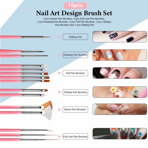 Nail Pen Designer, Teenitor Stamp Nail Art Tool med 15 st spik