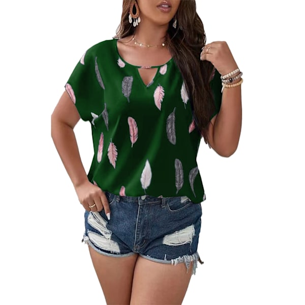V-ringad Tryckt Blus Ledig Figurnära Kortärmad Oversized Blus för Kvinnor Dam Tjej Dejt Grön M