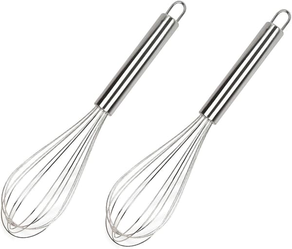 Manuell eggvisp, 2-delt 15 cm lange visper i rustfritt stål for brød, kaker og matlaging (15 cm)