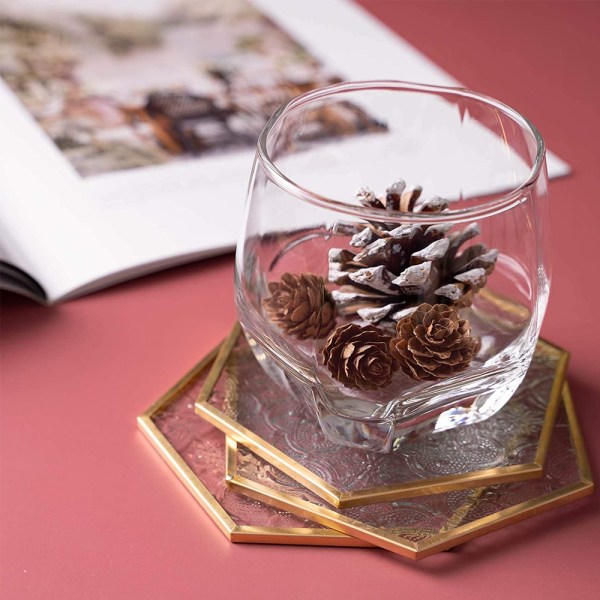 Glass Gold Coasters for drinker, Utskåret glass stilig for kaffe