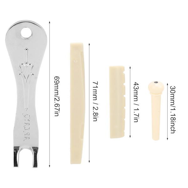 12 stk. Akustisk Gitarbro Pinsett Folk Streng Peg Kit Tilbehør med Sadelmuttertrekker