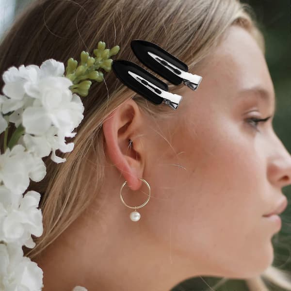 12 stk. hårspænder uden knæk, krølfrie hårspænder flade hårklemmer til styling, makeup og ansigtsvask (sort)